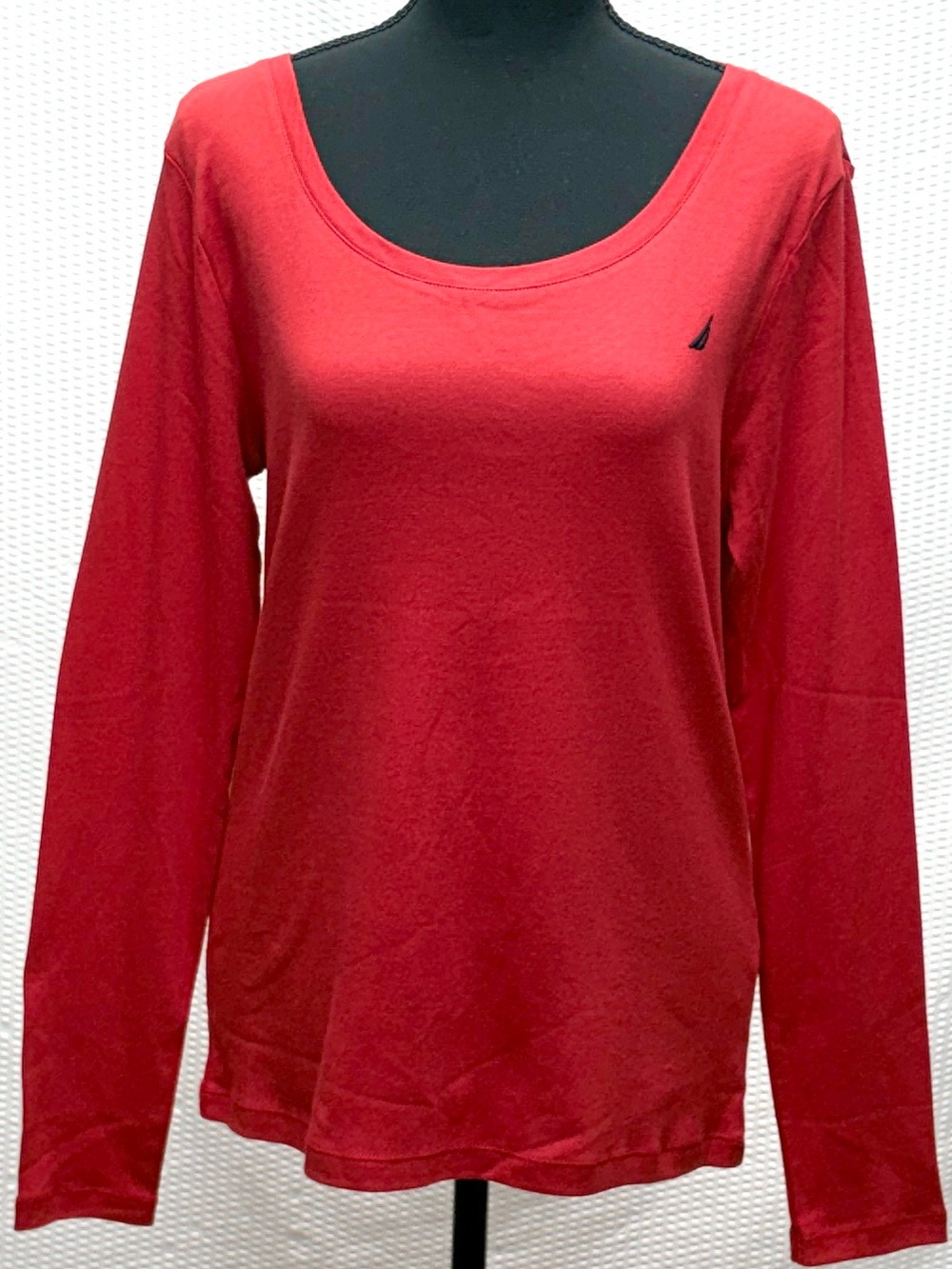 Nautica Long Sleeve Tee Red Cotton Scoop Neck Logo NWT Women’s Large